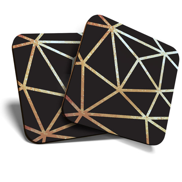 Great Coasters (Set of 2) Square / Glossy Quality Coasters / Tabletop Protection for Any Table Type - Black & Gold Abstract Art Deco  #21228
