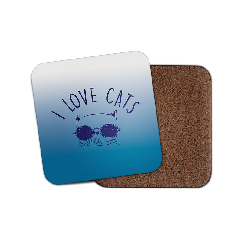 I Love Cats Drinks Coaster Mat Square Cork Backed Tea Coffee