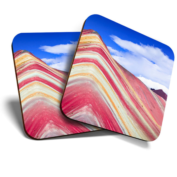 Great Coasters (Set of 2) Square / Glossy Quality Coasters / Tabletop Protection for Any Table Type - Rainbow Mountain Peru Travel  #2254