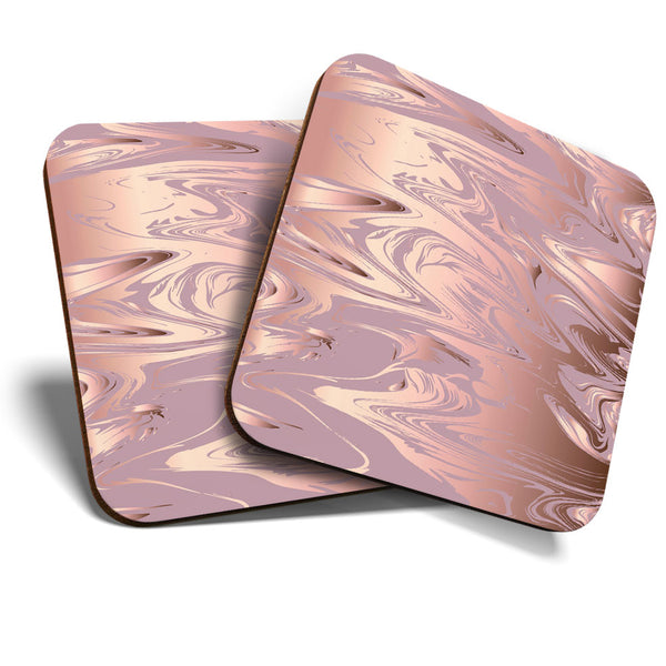 Great Coasters (Set of 2) Square / Glossy Quality Coasters / Tabletop Protection for Any Table Type - Rose Gold Marble Pattern Pretty  #24125