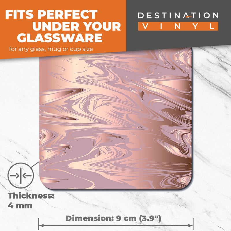 Great Coasters (Set of 2) Square / Glossy Quality Coasters / Tabletop Protection for Any Table Type - Rose Gold Marble Pattern Pretty