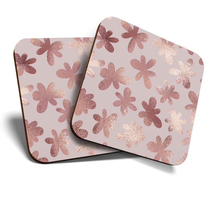 Great Coasters (Set of 2) Square / Glossy Quality Coasters / Tabletop Protection for Any Table Type - Rose Gold Floral Pattern Fun