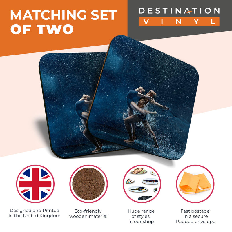 Great Coasters (Set of 2) Square / Glossy Quality Coasters / Tabletop Protection for Any Table Type - Magical Ballet Dancers Dancing