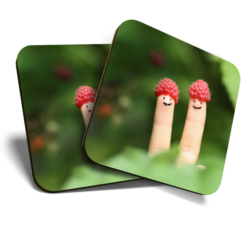 Great Coasters (Set of 2) Square / Glossy Quality Coasters / Tabletop Protection for Any Table Type - Funny Finger People Bobble Hats