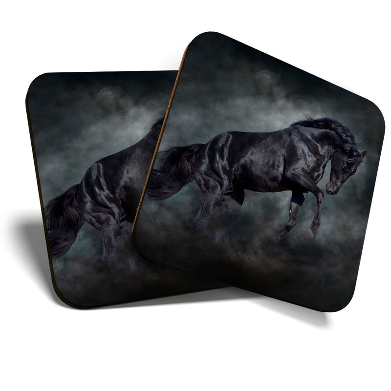 Great Coasters (Set of 2) Square / Glossy Quality Coasters / Tabletop Protection for Any Table Type - Black Stallion Portrait Horse