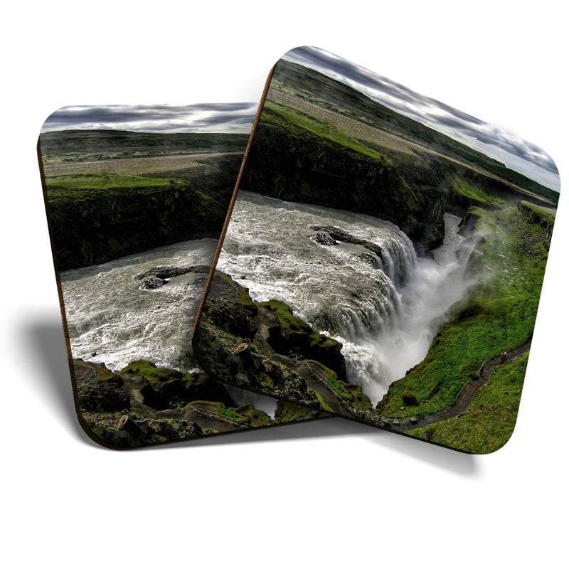 Great Coasters (Set of 2) Square / Glossy Quality Coasters / Tabletop Protection for Any Table Type - Beautiful Waterfall Landscape