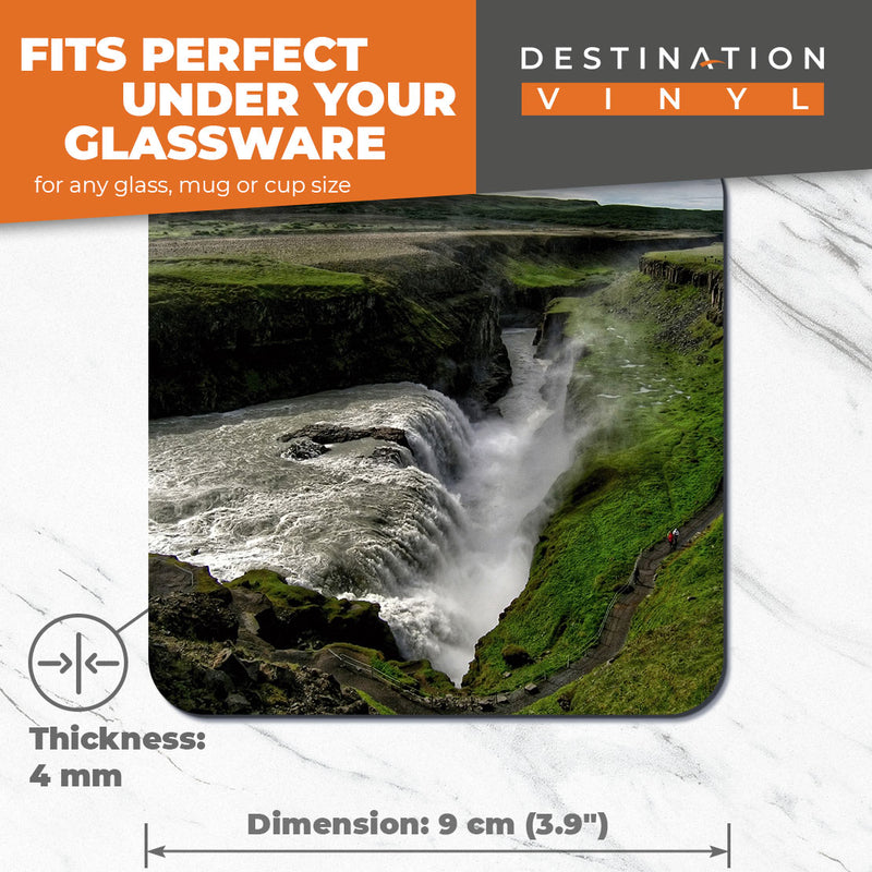 Great Coasters (Set of 2) Square / Glossy Quality Coasters / Tabletop Protection for Any Table Type - Beautiful Waterfall Landscape