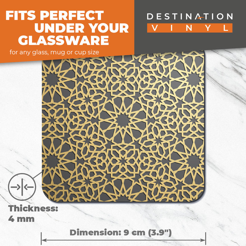 Great Coasters (Set of 2) Square / Glossy Quality Coasters / Tabletop Protection for Any Table Type - Vintage Art Deco Flower Pattern