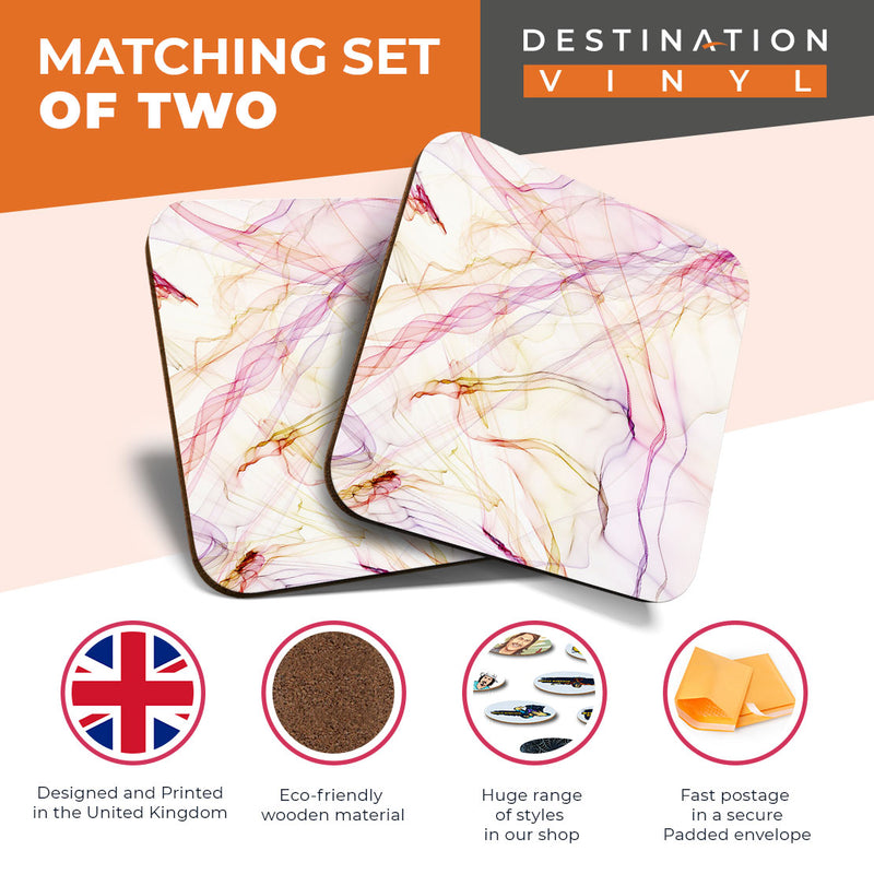 Great Coasters (Set of 2) Square / Glossy Quality Coasters / Tabletop Protection for Any Table Type - Abstract Colour Streams Fun
