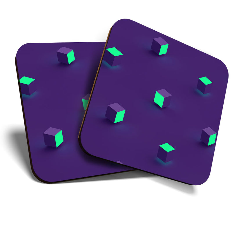 Great Coasters (Set of 2) Square / Glossy Quality Coasters / Tabletop Protection for Any Table Type - Retro Block Pattern Gamer Gaming