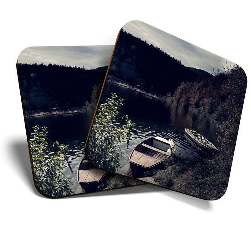 Great Coasters (Set of 2) Square / Glossy Quality Coasters / Tabletop Protection for Any Table Type - Vintage Boating Lake Boats