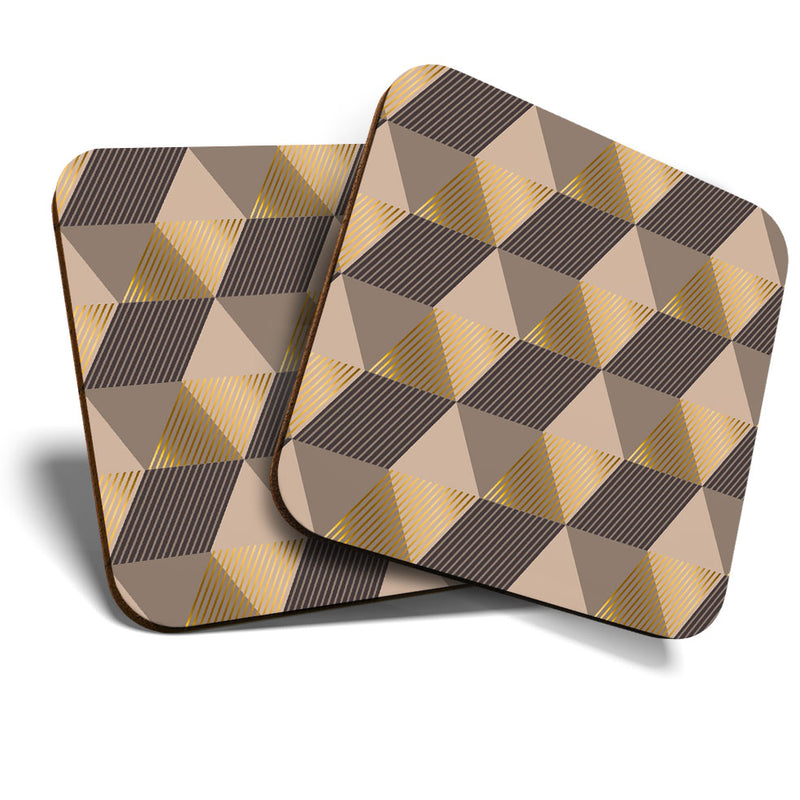 Great Coasters (Set of 2) Square / Glossy Quality Coasters / Tabletop Protection for Any Table Type - Gold Art Deco Geometric Fun