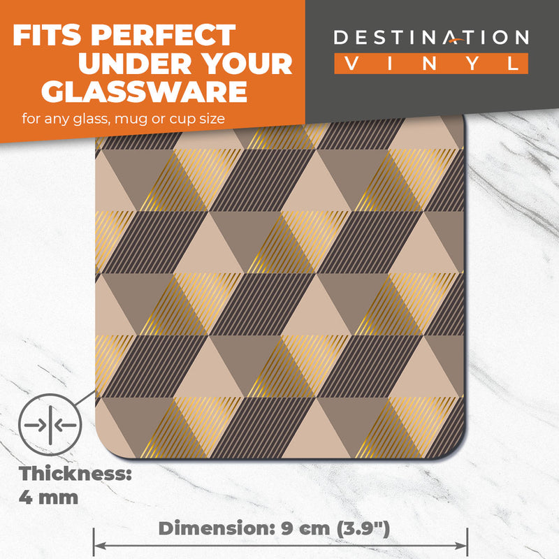 Great Coasters (Set of 2) Square / Glossy Quality Coasters / Tabletop Protection for Any Table Type - Gold Art Deco Geometric Fun