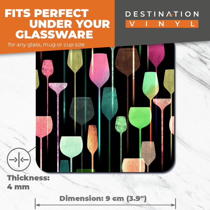 Great Coasters (Set of 2) Square / Glossy Quality Coasters / Tabletop Protection for Any Table Type - Abstract Wine Glasses Bar Pub