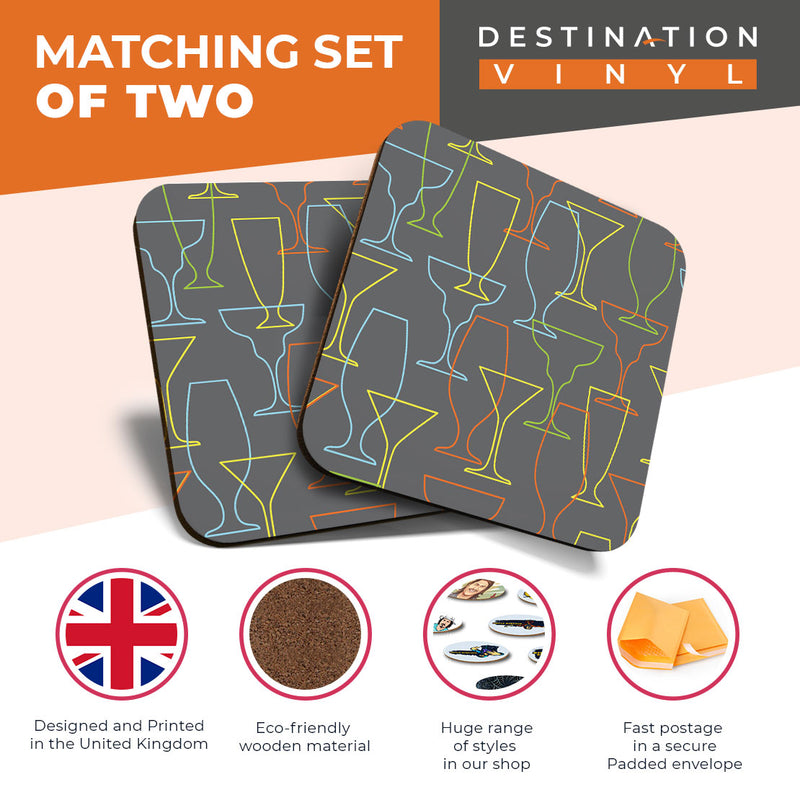 Great Coasters (Set of 2) Square / Glossy Quality Coasters / Tabletop Protection for Any Table Type - Drinks Glasses Wine Beer Cocktail