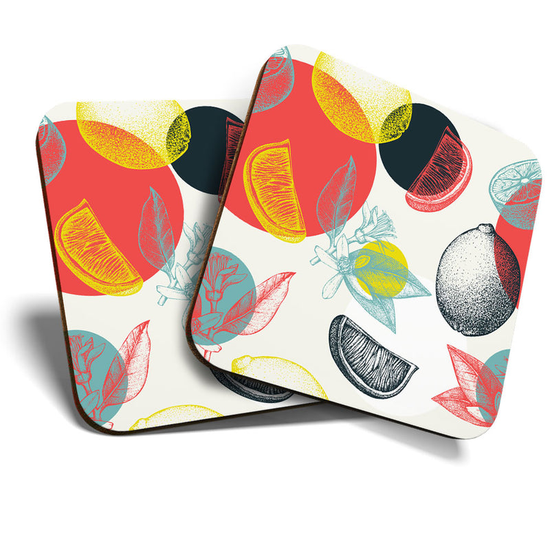Great Coasters (Set of 2) Square / Glossy Quality Coasters / Tabletop Protection for Any Table Type - Lime Slices Fruit Healthy Citrus