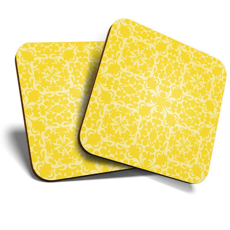 Great Coasters (Set of 2) Square / Glossy Quality Coasters / Tabletop Protection for Any Table Type - Art Deco Yellow Vintage Pattern