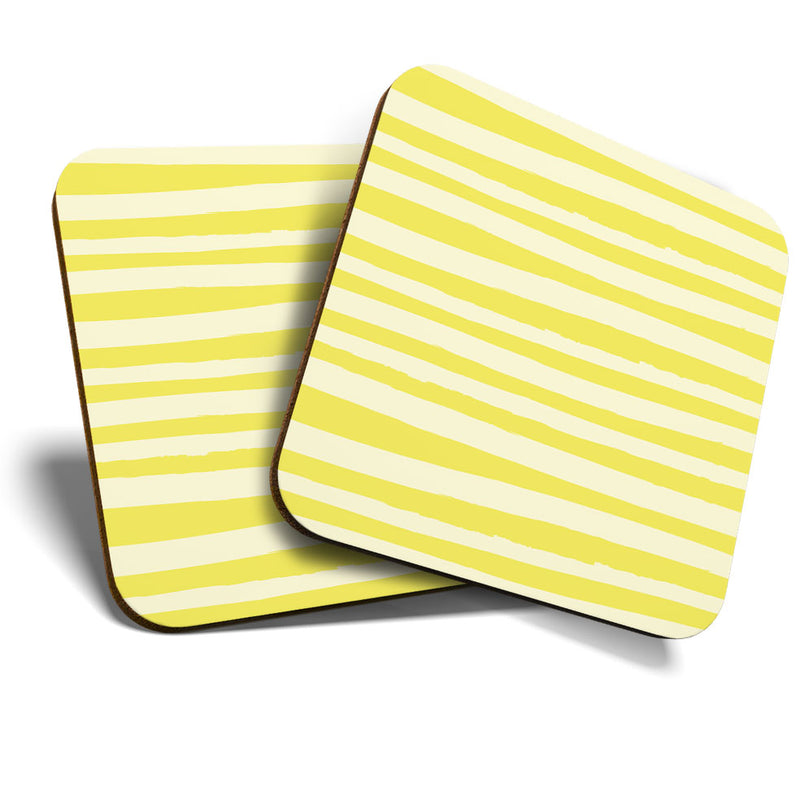 Great Coasters (Set of 2) Square / Glossy Quality Coasters / Tabletop Protection for Any Table Type - Yellow Stripes Pattern Modern Art