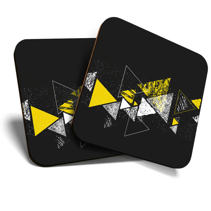 Great Coasters (Set of 2) Square / Glossy Quality Coasters / Tabletop Protection for Any Table Type - Retro Yellow Triangle Pattern Print