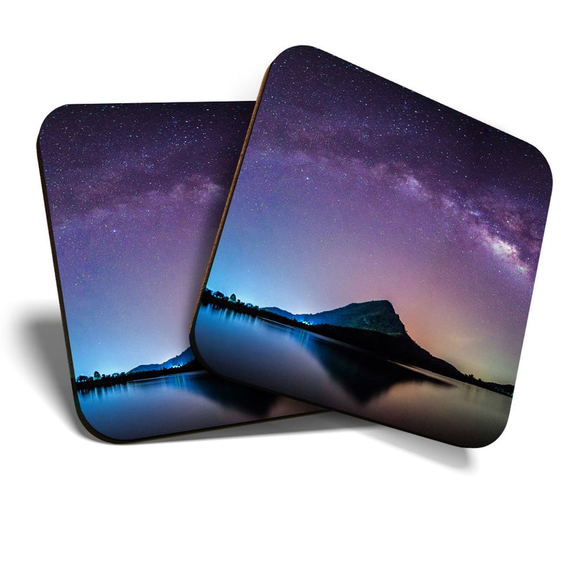 Great Coasters (Set of 2) Square / Glossy Quality Coasters / Tabletop Protection for Any Table Type - Milky Way Galaxy Night Sky
