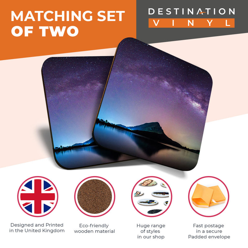Great Coasters (Set of 2) Square / Glossy Quality Coasters / Tabletop Protection for Any Table Type - Milky Way Galaxy Night Sky