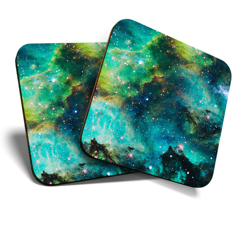 Great Coasters (Set of 2) Square / Glossy Quality Coasters / Tabletop Protection for Any Table Type - Space Galaxy Nebula Solar System