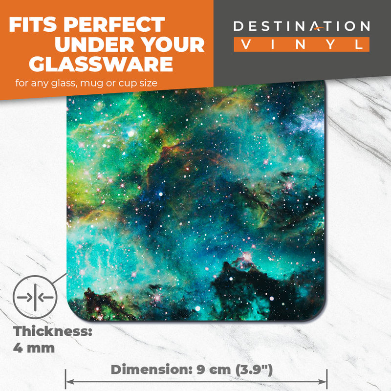 Great Coasters (Set of 2) Square / Glossy Quality Coasters / Tabletop Protection for Any Table Type - Space Galaxy Nebula Solar System