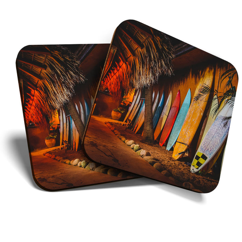 Great Coasters (Set of 2) Square / Glossy Quality Coasters / Tabletop Protection for Any Table Type - Cool Surfboards Surfing Surf