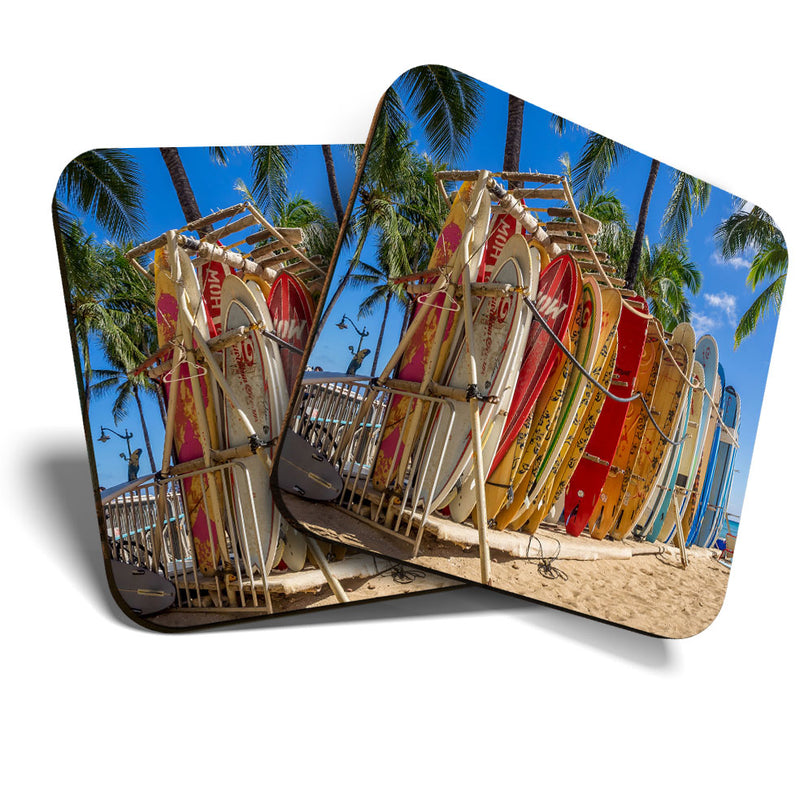 Great Coasters (Set of 2) Square / Glossy Quality Coasters / Tabletop Protection for Any Table Type - Surfboards Surf Shop Beach