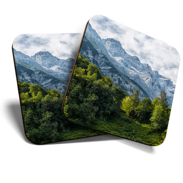 Great Coasters (Set of 2) Square / Glossy Quality Coasters / Tabletop Protection for Any Table Type - French Pyrenees Mountains  #3288