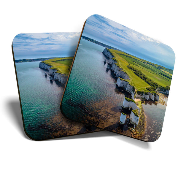 Great Coasters (Set of 2) Square / Glossy Quality Coasters / Tabletop Protection for Any Table Type - Jurassic Coast Landscape  #3294