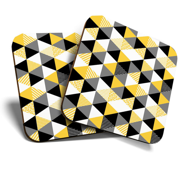 Great Coasters (Set of 2) Square / Glossy Quality Coasters / Tabletop Protection for Any Table Type - Yellow Black White Geometric  #3296