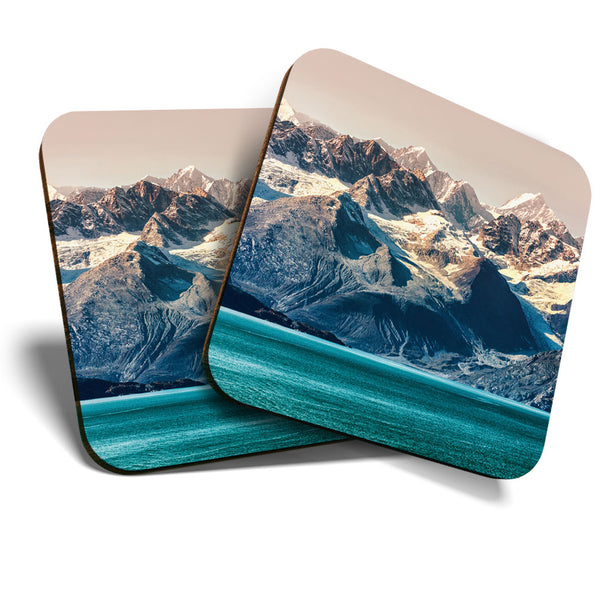 Great Coasters (Set of 2) Square / Glossy Quality Coasters / Tabletop Protection for Any Table Type - Glacier Bay Alaska Mountains  #3300