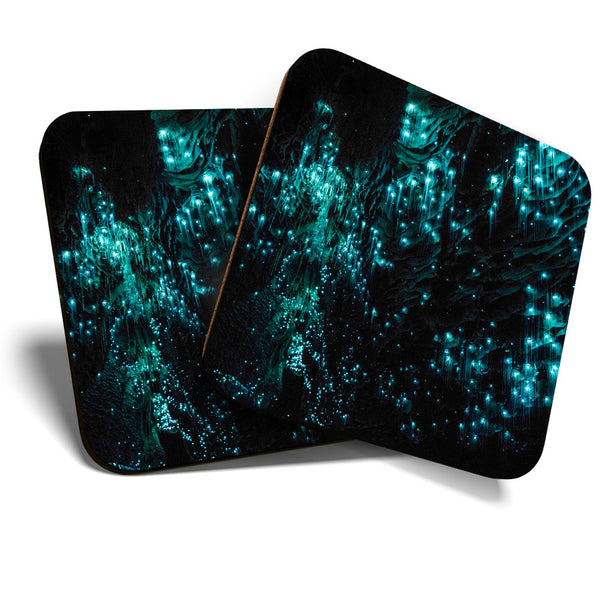 Great Coasters (Set of 2) Square / Glossy Quality Coasters / Tabletop Protection for Any Table Type - Amazing Glowworm Cave Lights  #3304