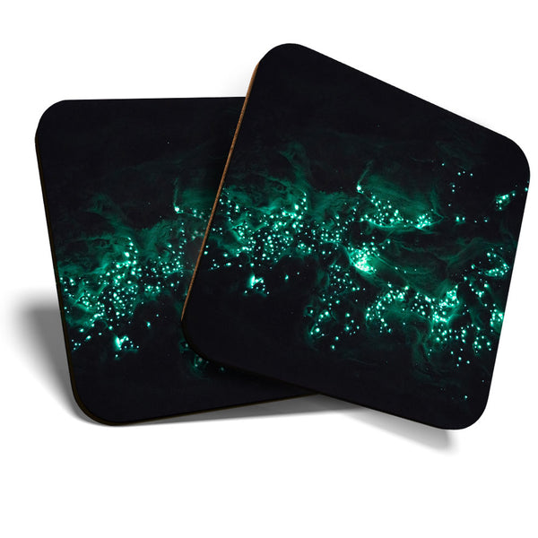 Great Coasters (Set of 2) Square / Glossy Quality Coasters / Tabletop Protection for Any Table Type - Amazing Glowworm Cave Lights  #3305