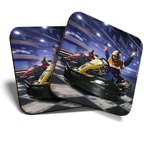 Great Coasters (Set of 2) Square / Glossy Quality Coasters / Tabletop Protection for Any Table Type - Cool Go Karting Kart Racing  #3306