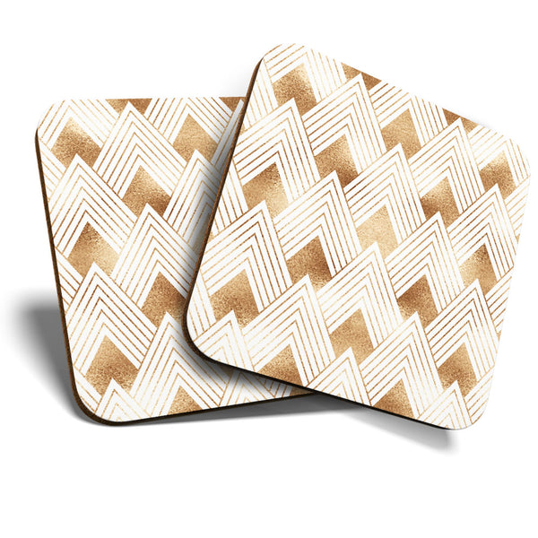 Great Coasters (Set of 2) Square / Glossy Quality Coasters / Tabletop Protection for Any Table Type - Fun Golden Art Deco Pattern  #3312