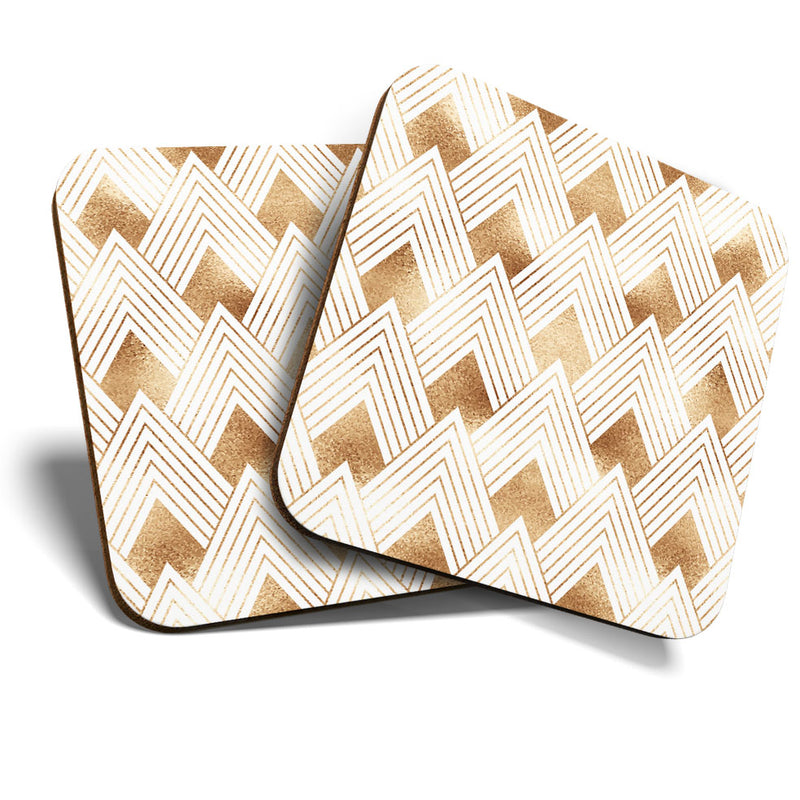 Great Coasters (Set of 2) Square / Glossy Quality Coasters / Tabletop Protection for Any Table Type - Fun Golden Art Deco Pattern