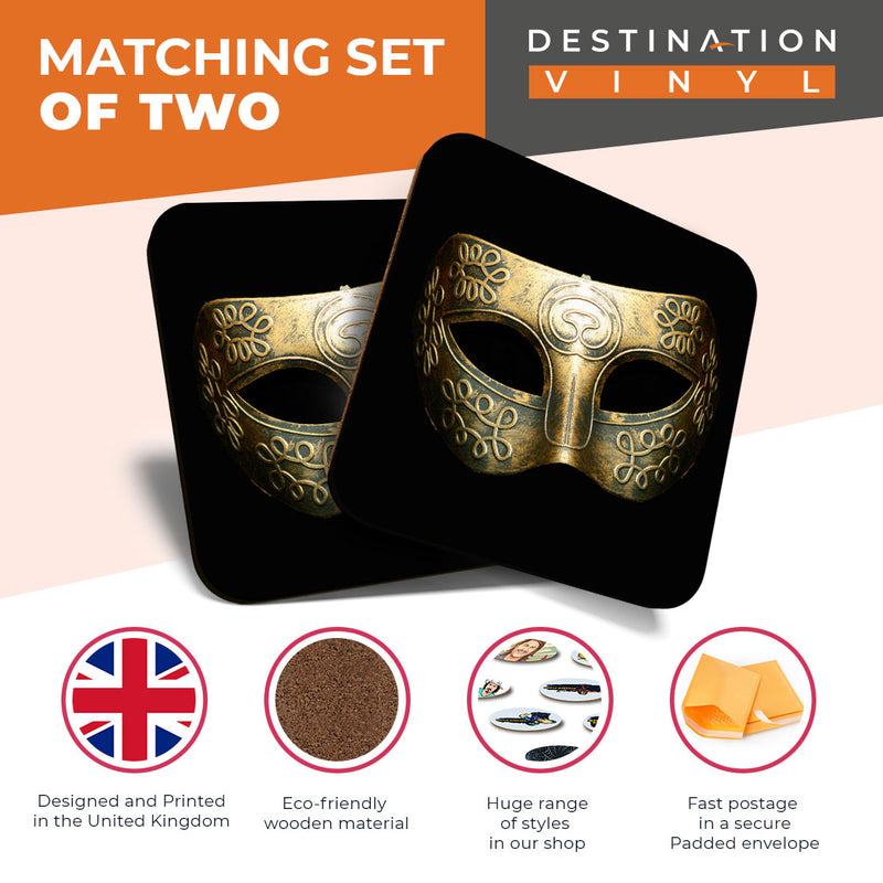 Great Coasters (Set of 2) Square / Glossy Quality Coasters / Tabletop Protection for Any Table Type - Venetian Masquerade Ball Mask