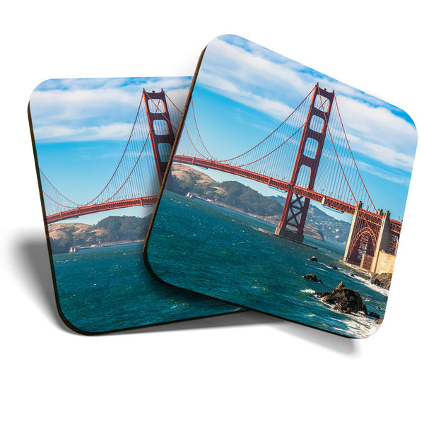 Great Coasters (Set of 2) Square / Glossy Quality Coasters / Tabletop Protection for Any Table Type - Cool Golden Gate Bridge USA  #3316