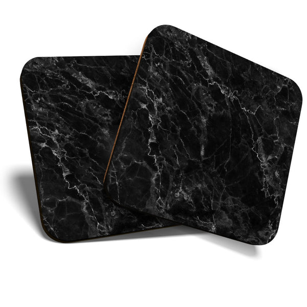 Great Coasters (Set of 2) Square / Glossy Quality Coasters / Tabletop Protection for Any Table Type - Black Granite Rock Effect  #3320