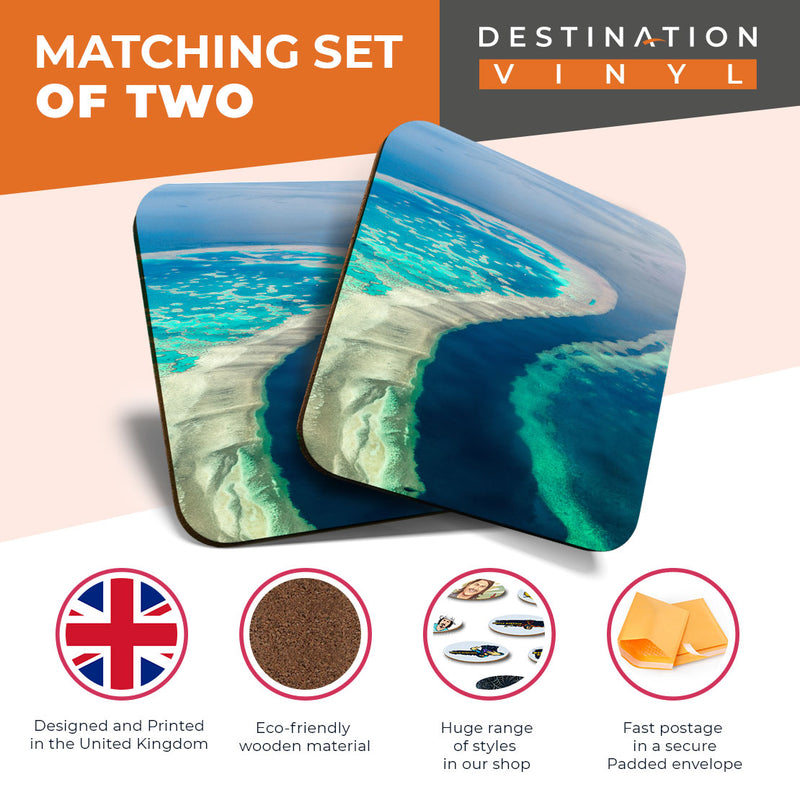 Great Coasters (Set of 2) Square / Glossy Quality Coasters / Tabletop Protection for Any Table Type - Great Barrier Reef Australia