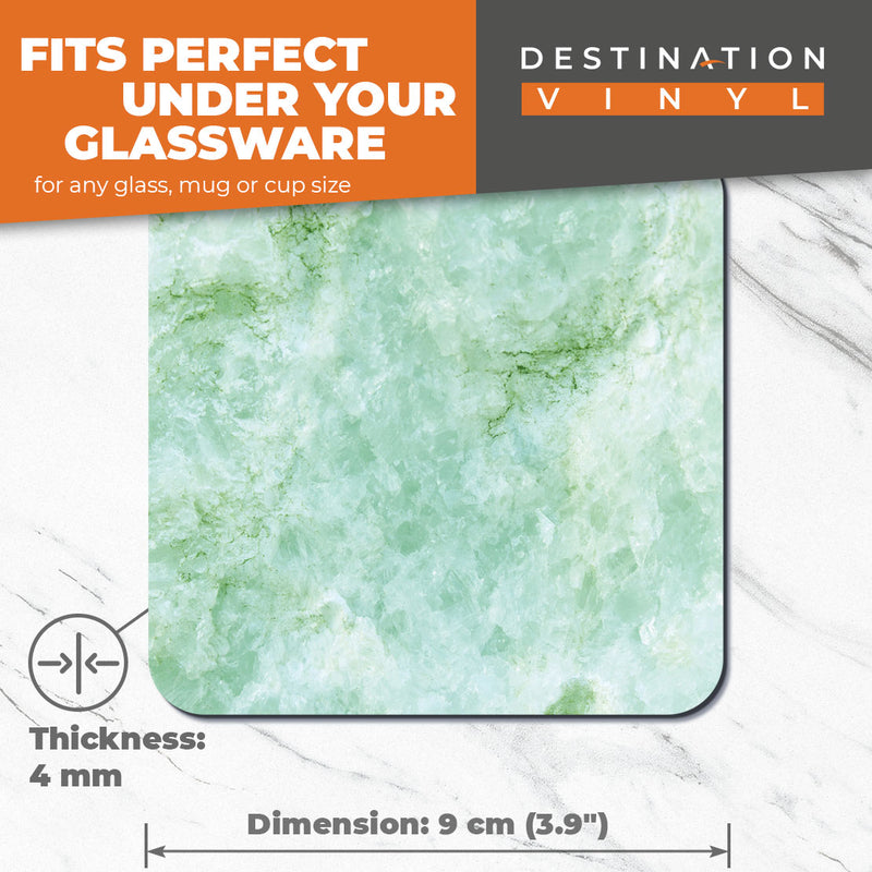 Great Coasters (Set of 2) Square / Glossy Quality Coasters / Tabletop Protection for Any Table Type - Cool Jade Green Rock Pattern