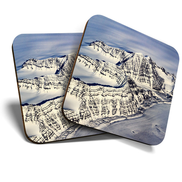 Great Coasters (Set of 2) Square / Glossy Quality Coasters / Tabletop Protection for Any Table Type - Greenland Snowy Mountains  #3330