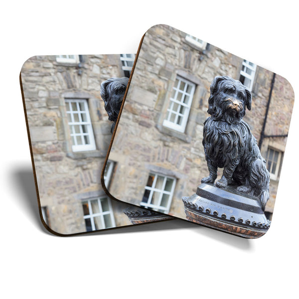Great Coasters (Set of 2) Square / Glossy Quality Coasters / Tabletop Protection for Any Table Type - Greyfriars Bobby Edinburgh  #3331