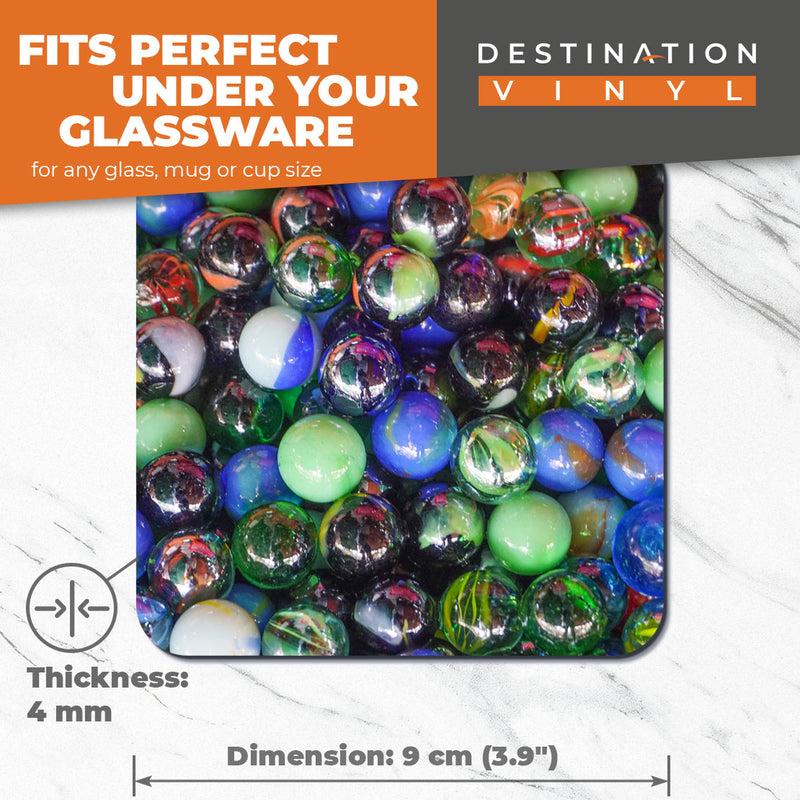 Great Coasters (Set of 2) Square / Glossy Quality Coasters / Tabletop Protection for Any Table Type - Cool Glass Marbles Marble