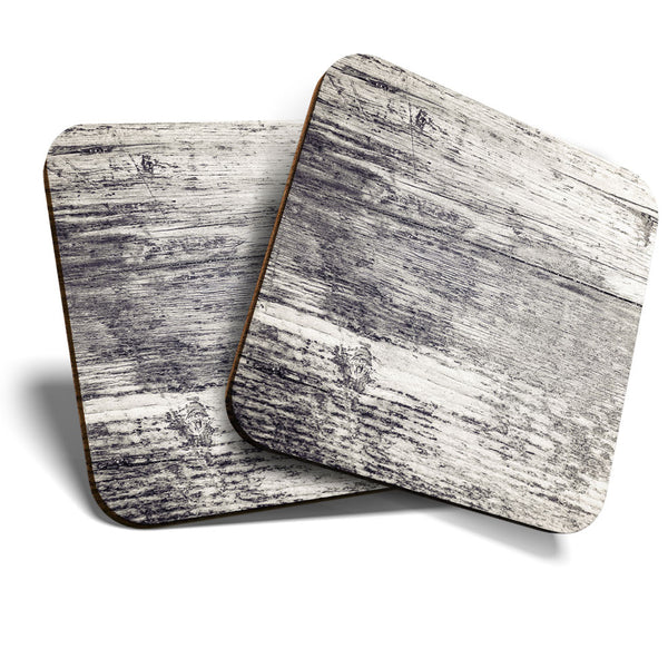 Great Coasters (Set of 2) Square / Glossy Quality Coasters / Tabletop Protection for Any Table Type - Distressed Light Wood Effect  #3333