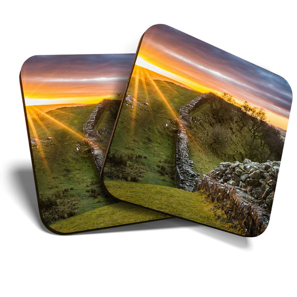 Great Coasters (Set of 2) Square / Glossy Quality Coasters / Tabletop Protection for Any Table Type - Historic Hadrian's Wall UK  #3335
