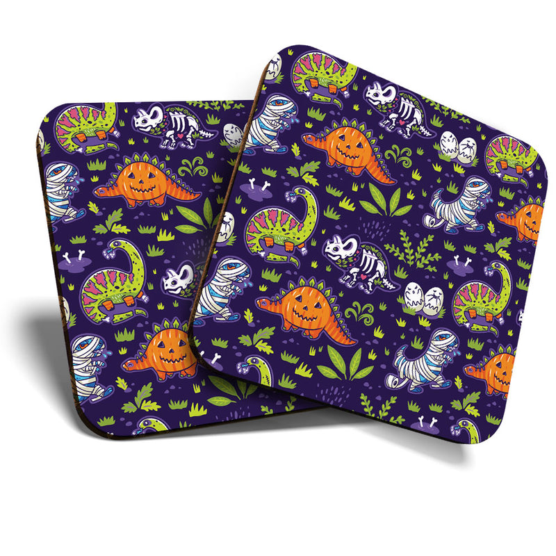 Great Coasters (Set of 2) Square / Glossy Quality Coasters / Tabletop Protection for Any Table Type - Fun Halloween Dinosaurs Boys