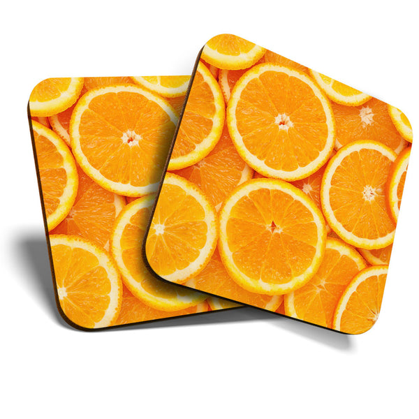 Great Coasters (Set of 2) Square / Glossy Quality Coasters / Tabletop Protection for Any Table Type - Healthy Food Sliced Orange  #3343